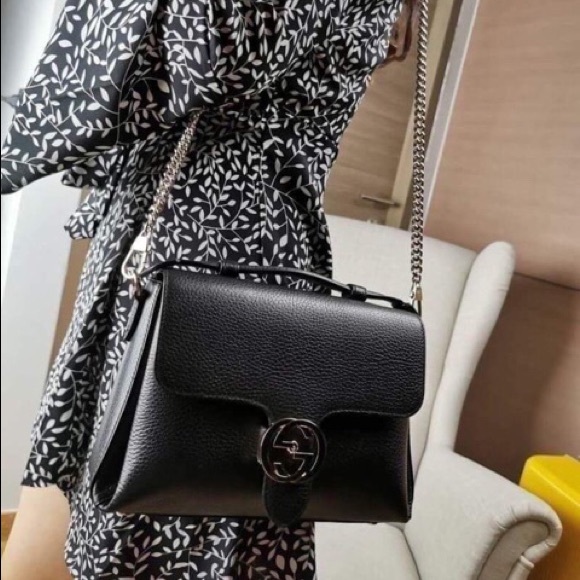 Gucci Dollar Calfskin Interlocking G Top Handle Shoulder Bag Black - Picture 6 of 15